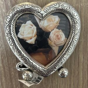 Brighton Heart-Shaped Silver Frame with Floral Design